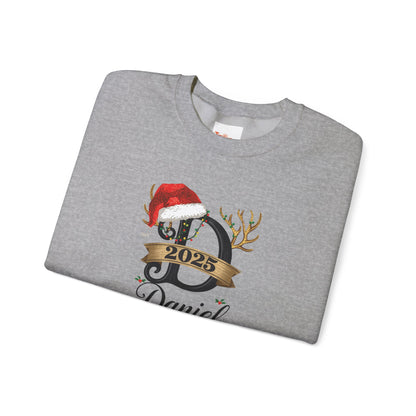 Personalized Christmas Monogram Sweatshirt — Antlers, Santa Hat & Lights