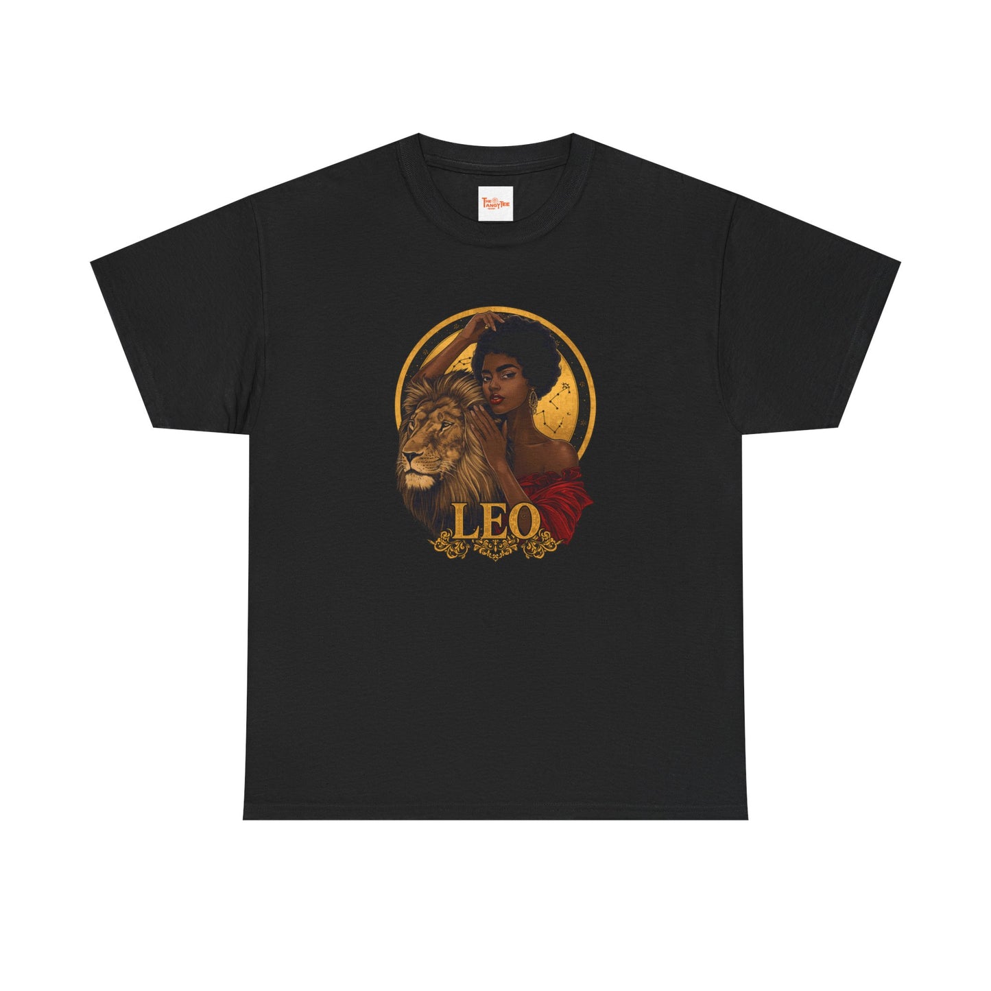 Leo Zodiac Art Nouveau T-Shirt — African American Woman & Lion Graphic