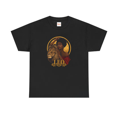 Leo Zodiac Art Nouveau T-Shirt — African American Woman & Lion Graphic