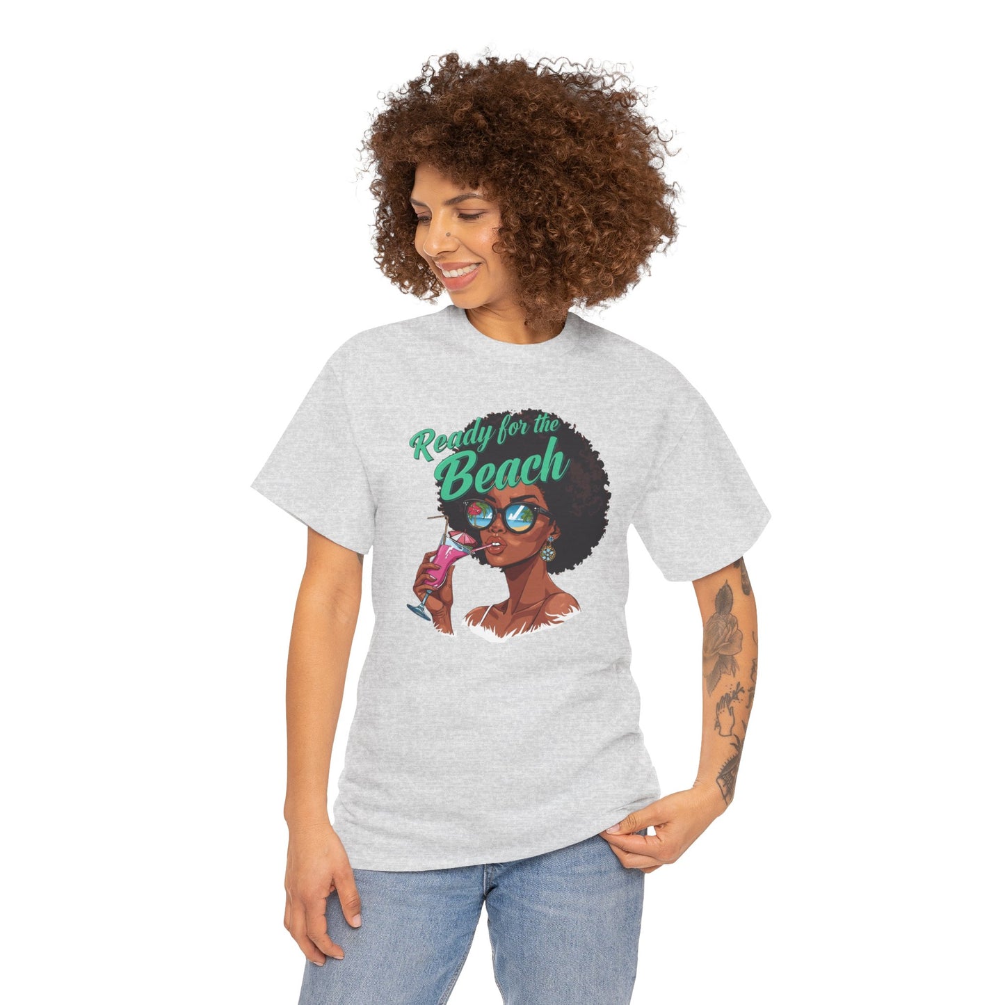Ready for the Beach Tee — Afro Woman Sunglasses & Cocktail Graphic