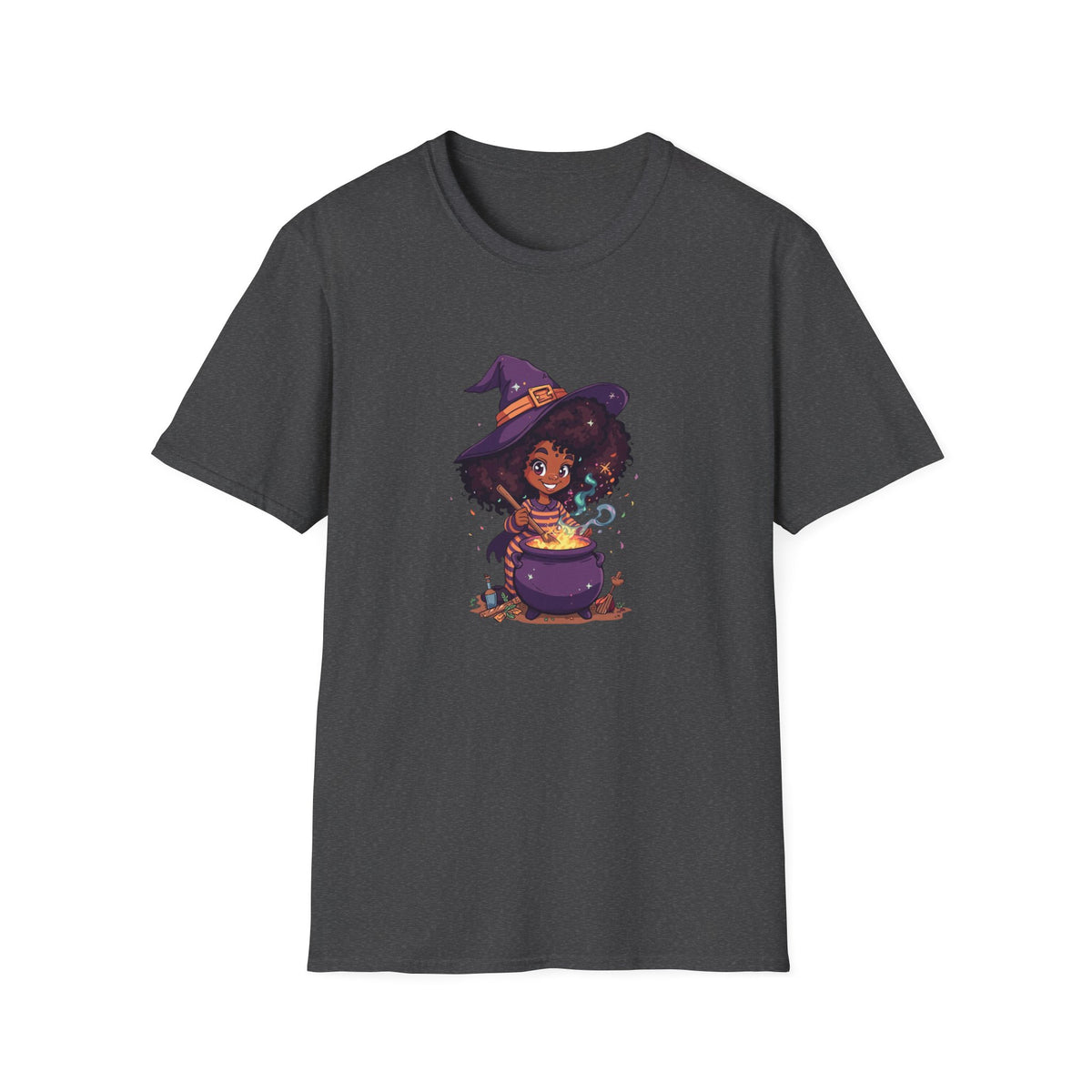 Happy Little Black Witch Stirring Cauldron