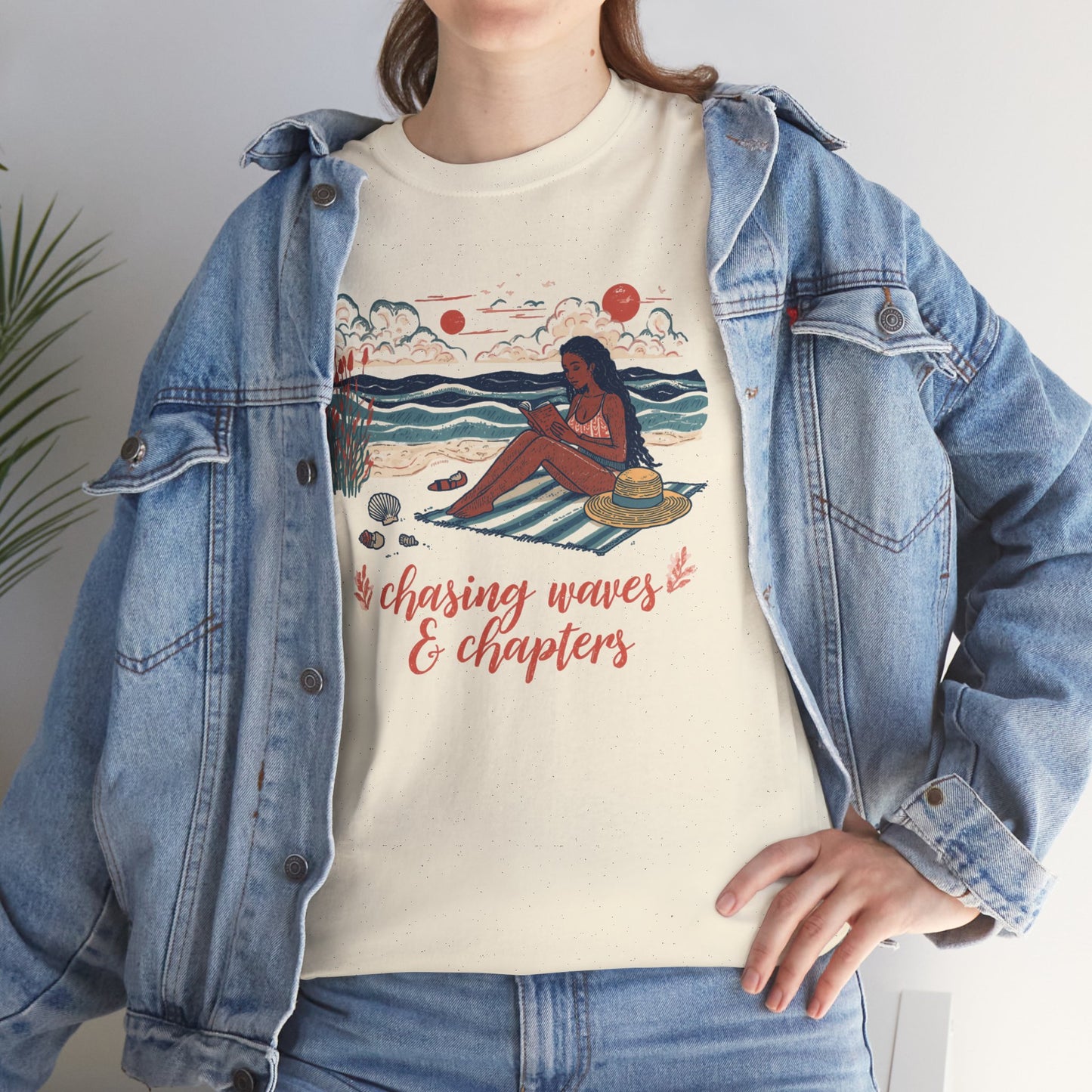 Surfing Sketch Tee — "Chasing Waves & Chapters" Beach Graphic T-Shirt