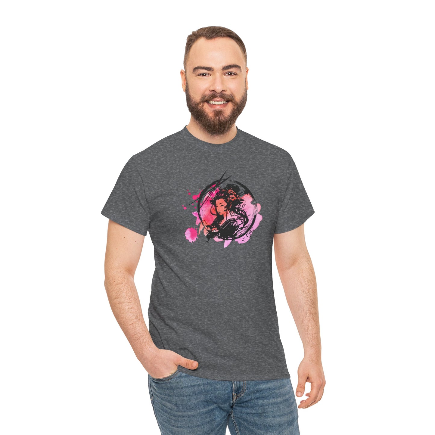Geisha Graphic Tee — Pastel Pink Japanese-Inspired Shirt