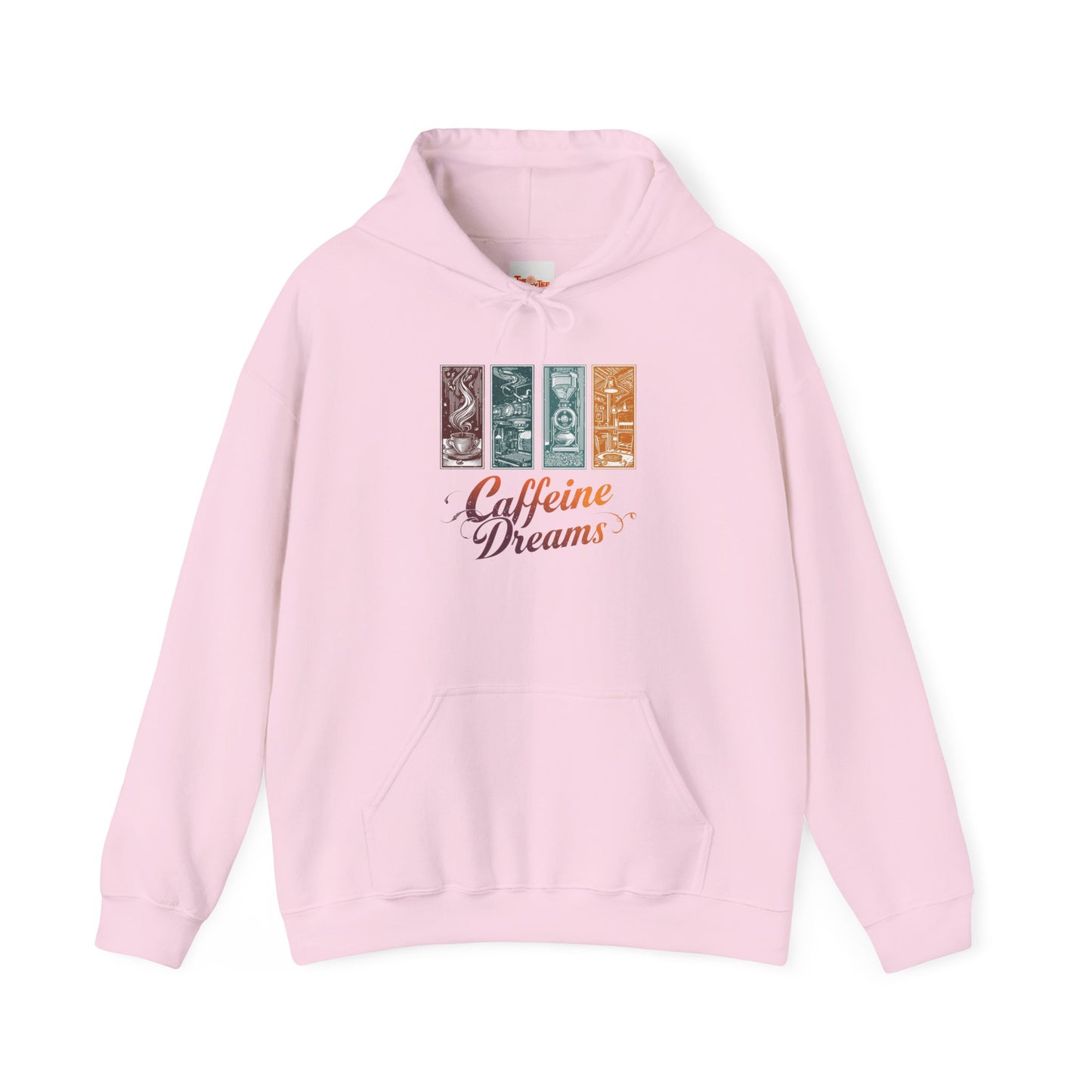 Caffeine Dreams Hoodie — Four-Panel Coffee Graphic