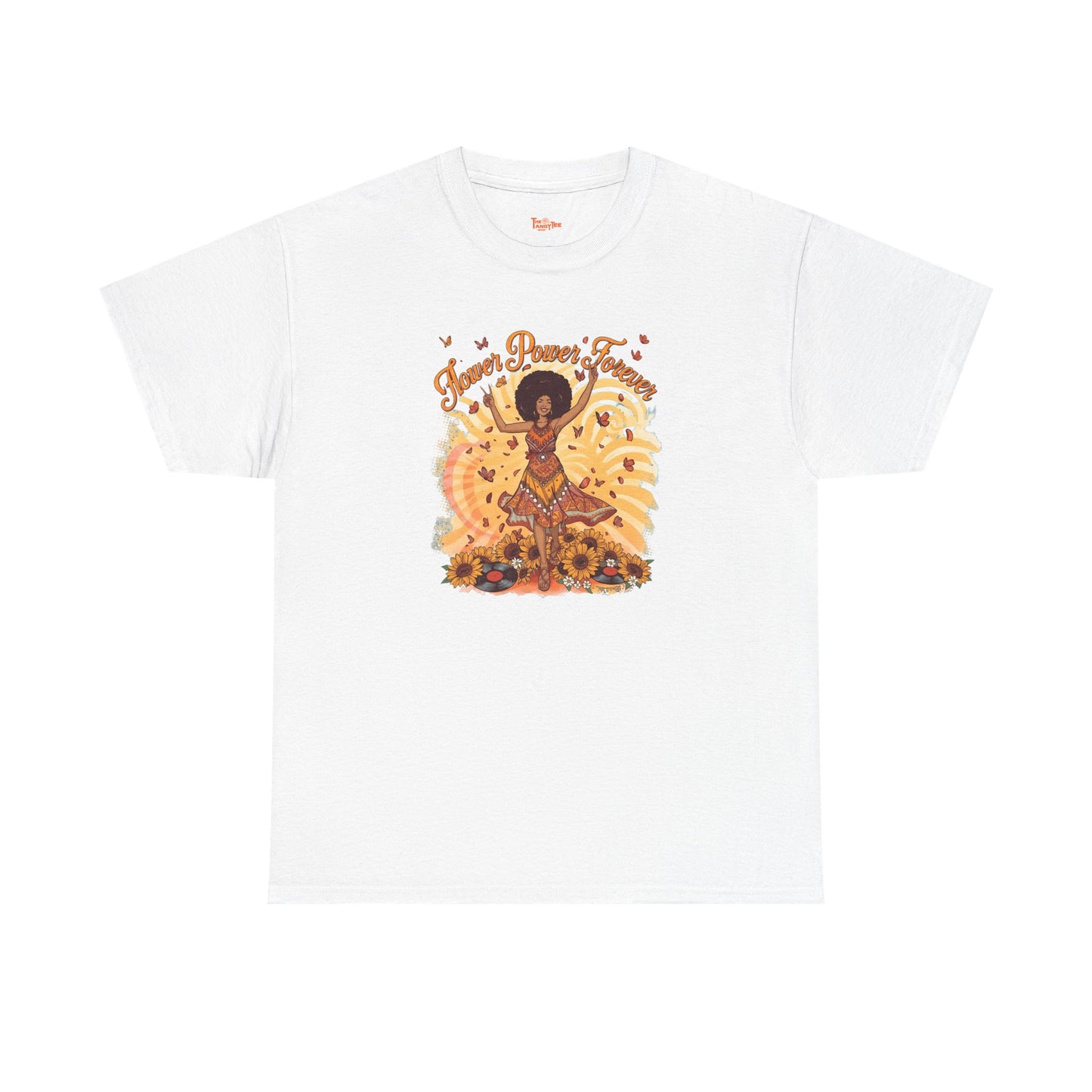 Flower Power Forever Tee — 70s Afro Vintage Floral & Vinyl Graphic T-Shirt