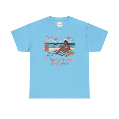 Surfing Sketch Tee — "Chasing Waves & Chapters" Beach Graphic T-Shirt