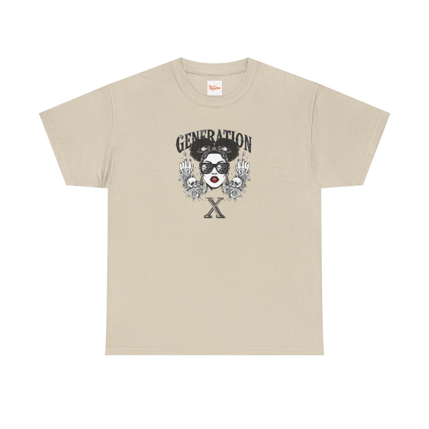 Generation X Black Woman Graphic Tee — Skeletal Hands & Middle Fingers