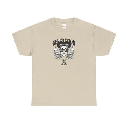 Generation X Black Woman Graphic Tee — Skeletal Hands & Middle Fingers