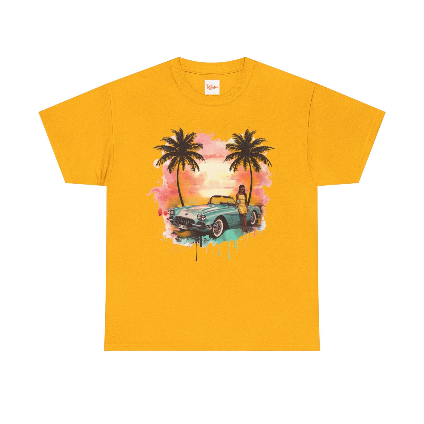 Sunset Muscle Car Tee — African American Woman Graphic T-Shirt