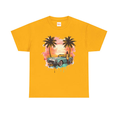 Sunset Muscle Car Tee — African American Woman Graphic T-Shirt