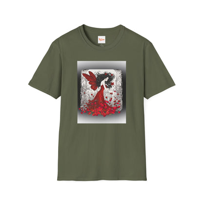 Rose Petal Dress T-Shirt — Dark-Haired Woman Graphic
