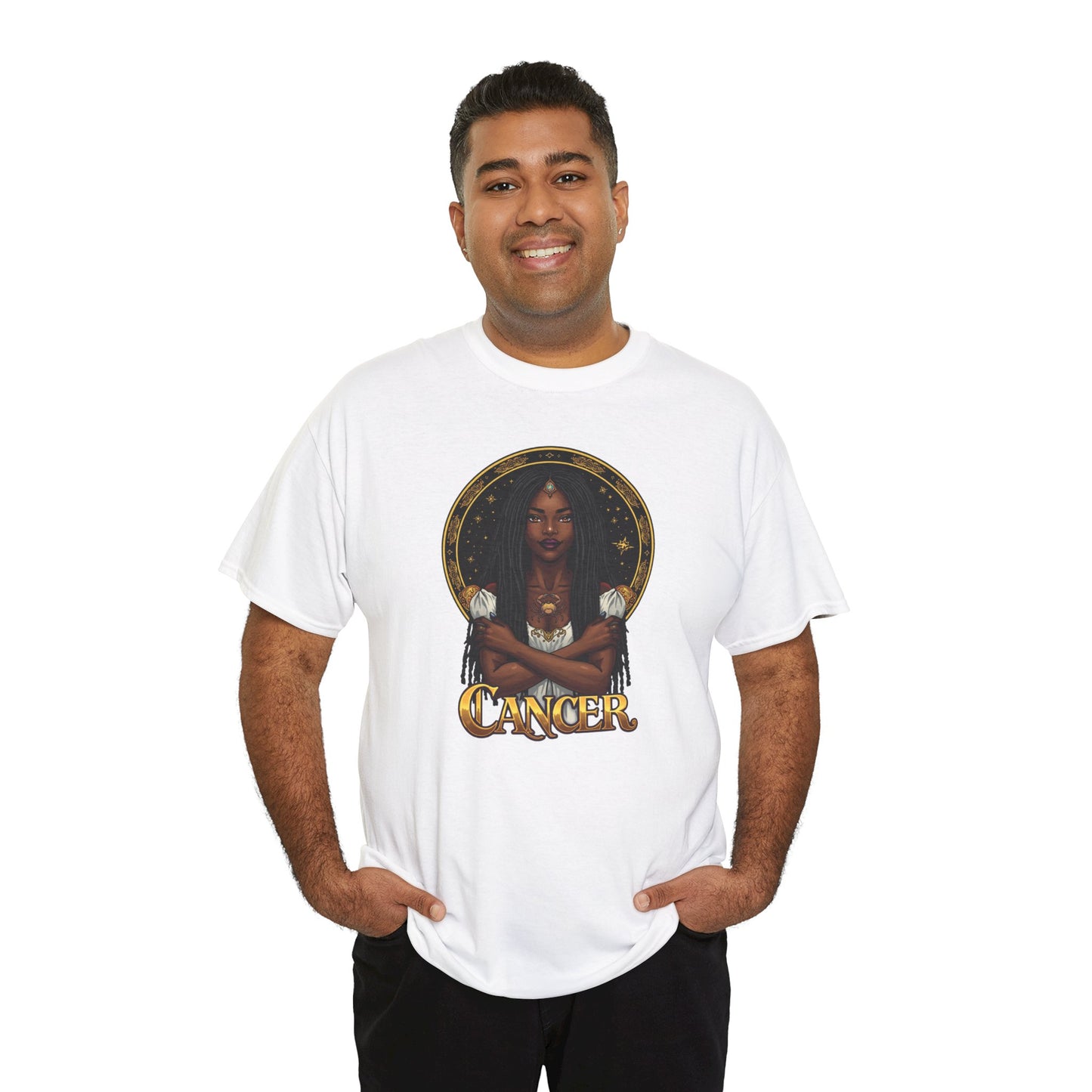 Cancer Zodiac T-Shirt — Art Nouveau African American Woman with Crab Graphic