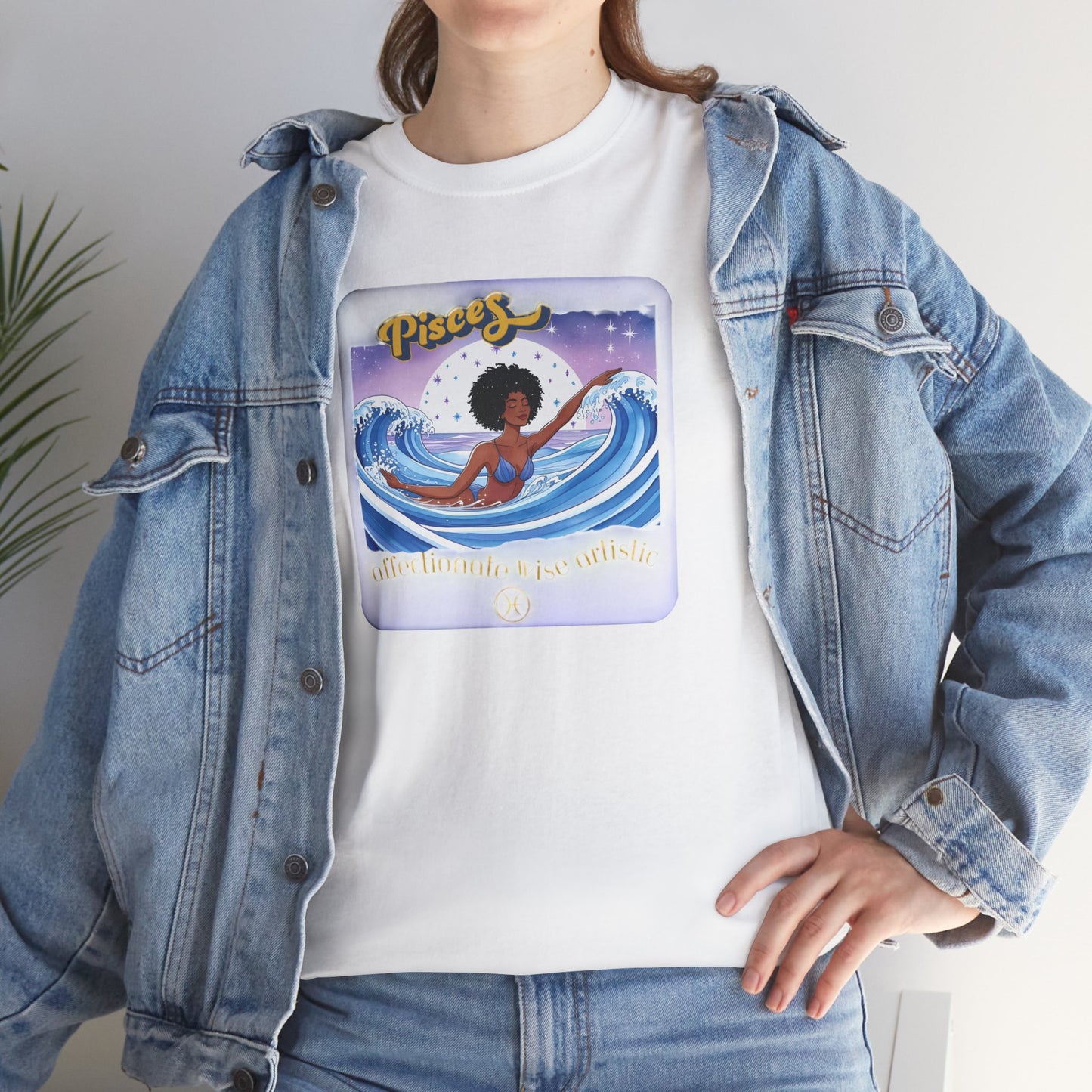 Pisces Zodiac Tee — African American Woman Swimming Graphic with Pisces Traits