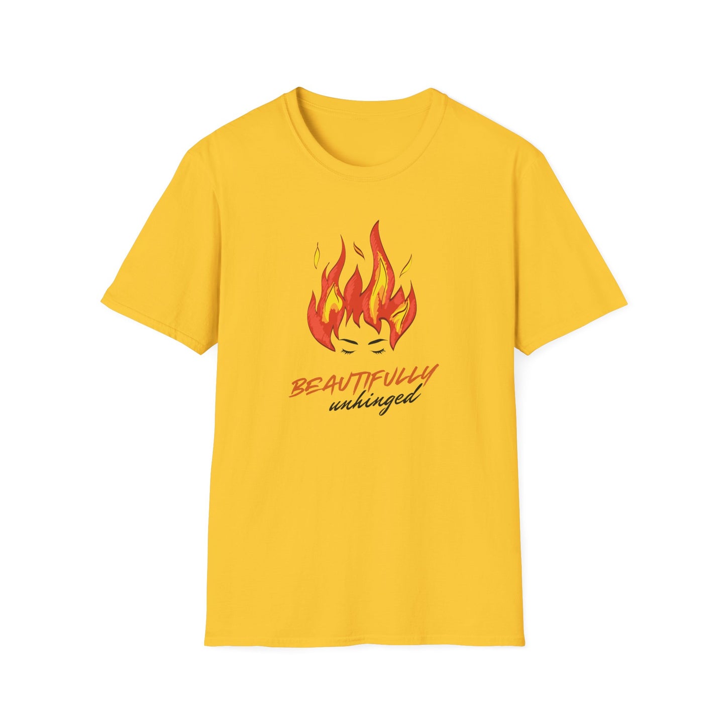 Beautifully Unhinged Fire Hair Tee — Woman’s Face Graphic T-Shirt
