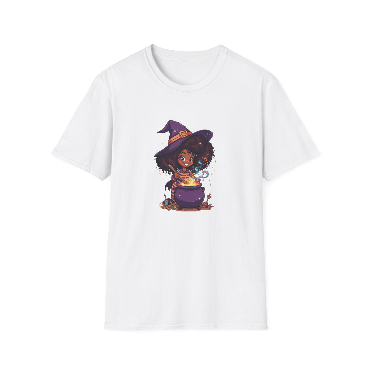 Happy Little Black Witch Stirring Cauldron