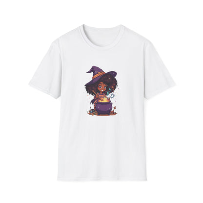 Happy Little Black Witch Stirring Cauldron