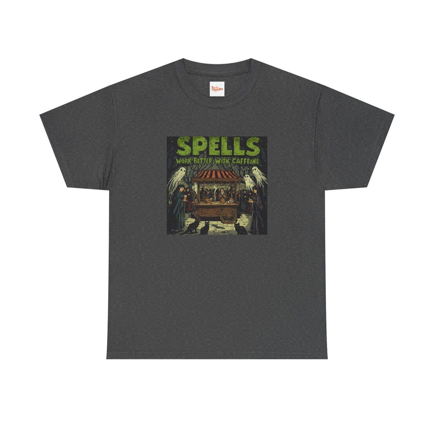 T-Shirt Spells Work Better with Caffeine Gothic Witches Animals Tee