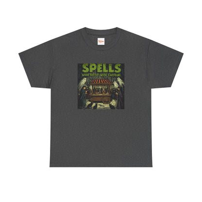 T-Shirt Spells Work Better with Caffeine Gothic Witches Animals Tee