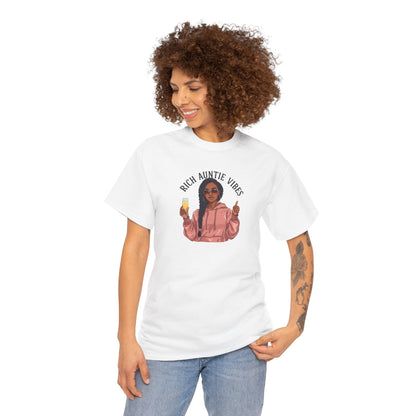 Rich Auntie Vibes T-Shirt — Black Woman Champagne Graphic