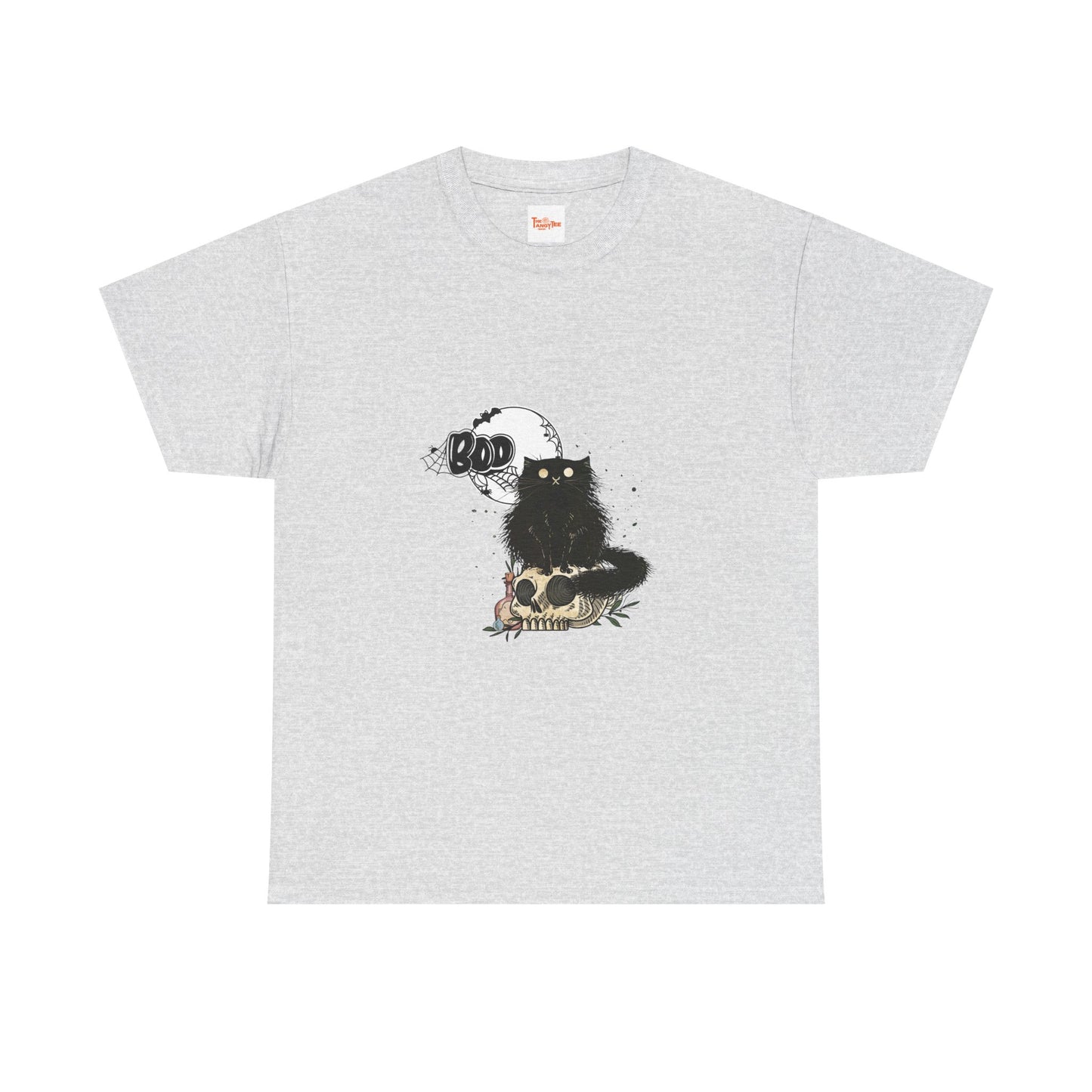Halloween Unisex Tee with Black Cat and Skull Graphic