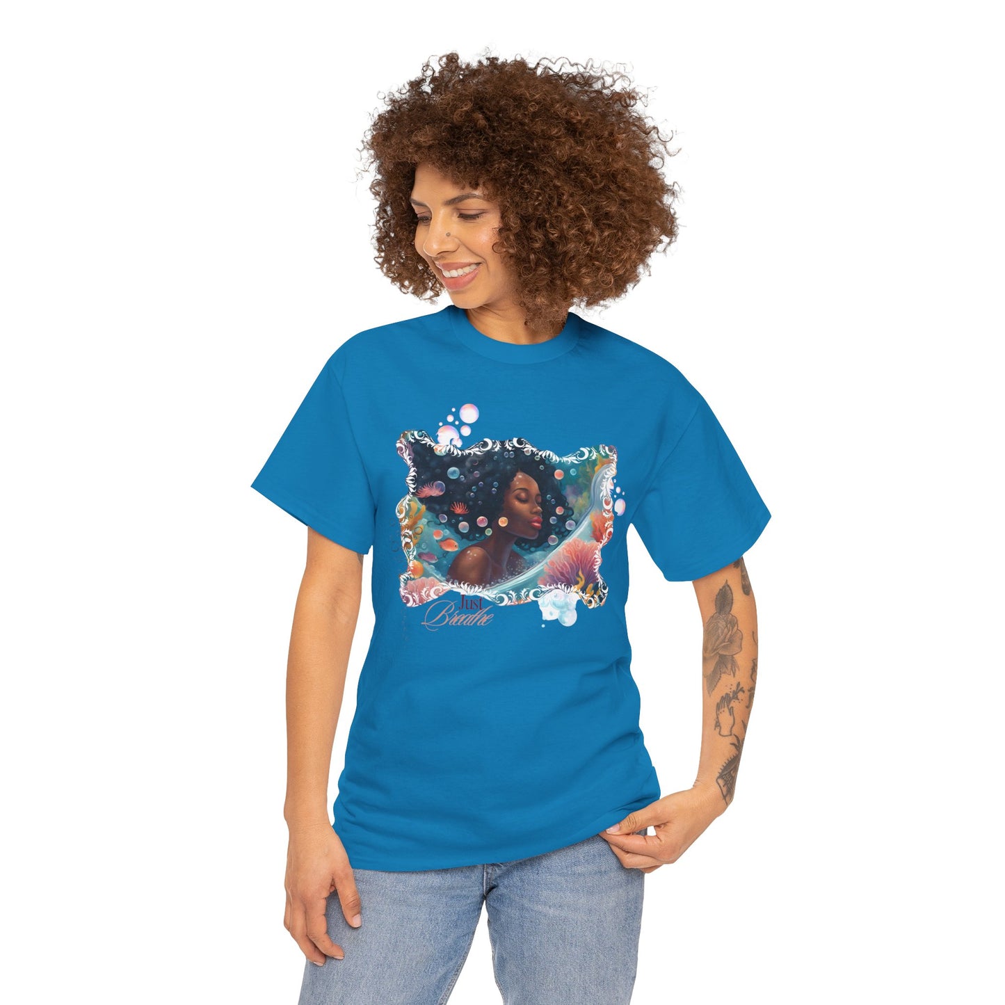 Just Breathe Unisex Tee - Graphic of Black Woman in the Bath