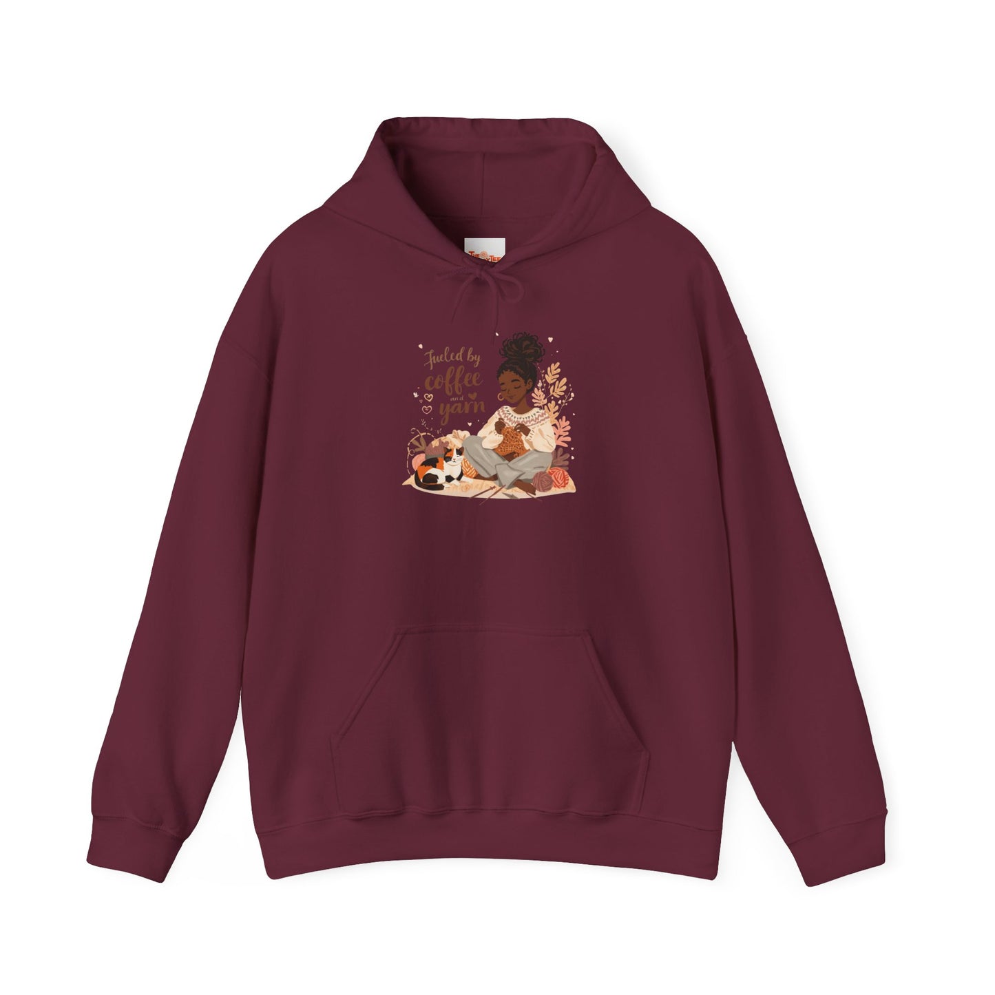 Fueled by Coffee and Yarn Hoodie — African American Knitter Graphic