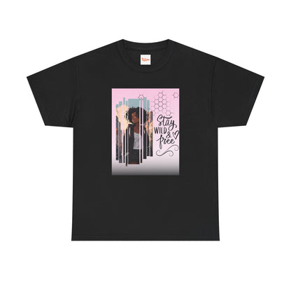 Stay Wild and Free Black Anime Girl City Graphic Tee