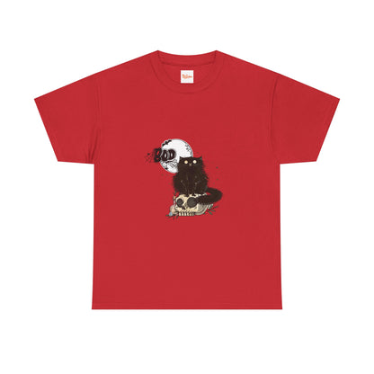 Halloween Unisex Tee with Black Cat and Skull Graphic