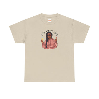 Rich Auntie Vibes T-Shirt — Black Woman Champagne Graphic