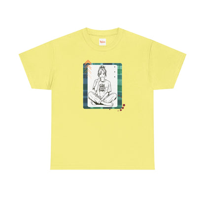 No Talkie Without Coffee T-Shirt — Woman Sitting with Coffee Graphic