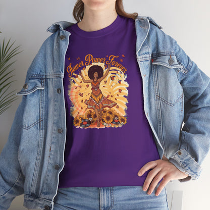 Flower Power Forever Tee — 70s Afro Vintage Floral & Vinyl Graphic T-Shirt
