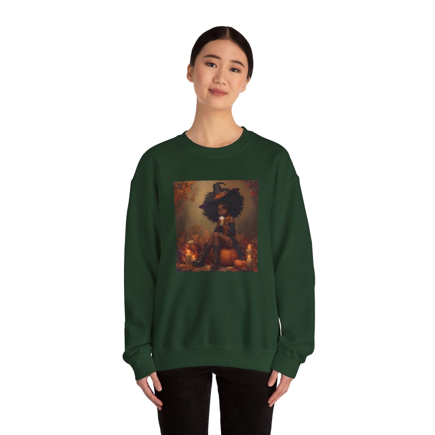 Black Witch Pumpkin Spice Latte Sweatshirt, Halloween Crewneck Jumper