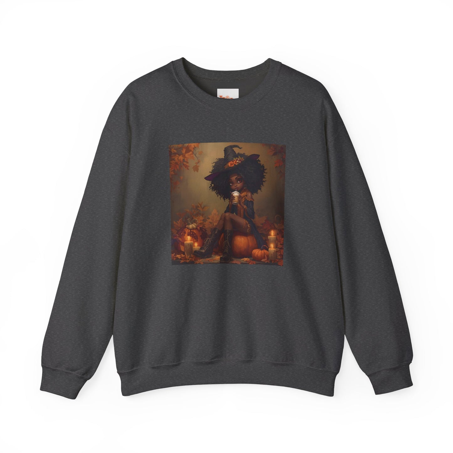 Black Witch Pumpkin Spice Latte Sweatshirt, Halloween Crewneck Jumper