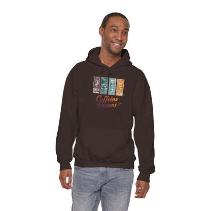 Caffeine Dreams Hoodie — Four-Panel Coffee Graphic