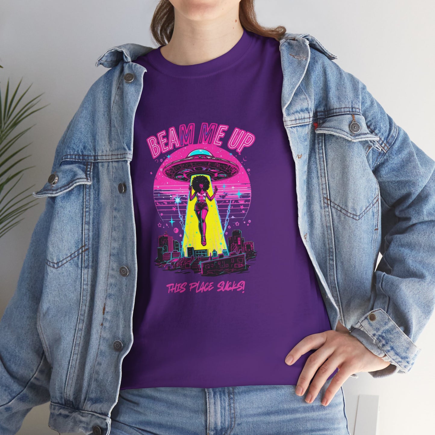 Beam Me Up T‑Shirt — Black Woman Teleport Graphic Tee