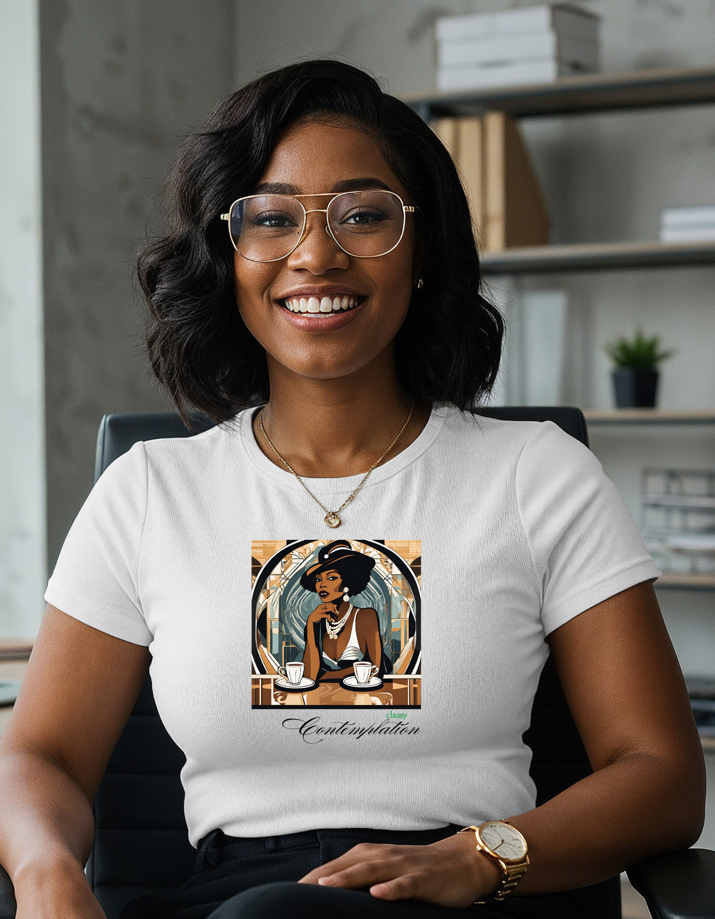Art Deco Woman Classy Contemplation Graphic T-Shirt