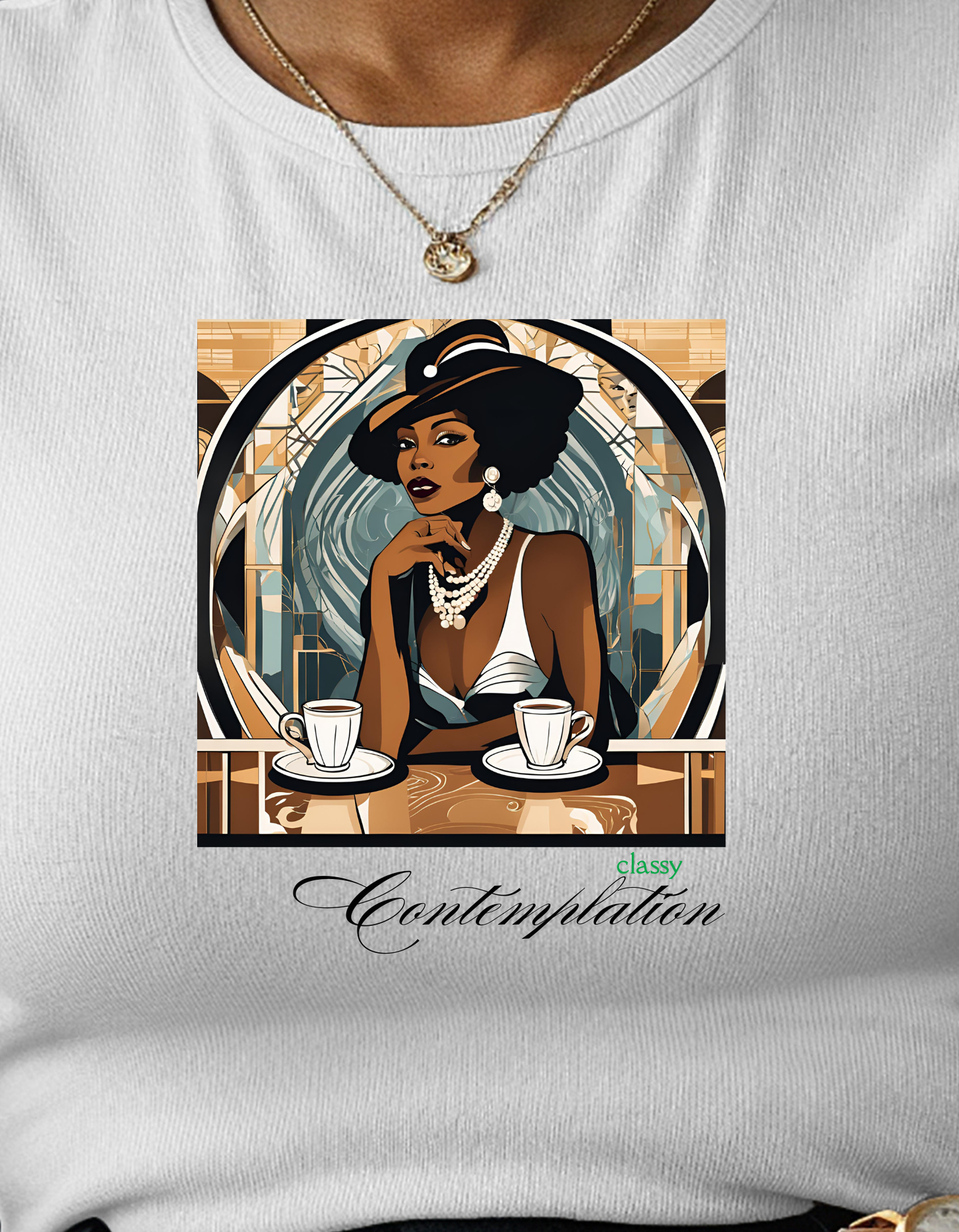 Art Deco Woman Classy Contemplation Graphic T-Shirt