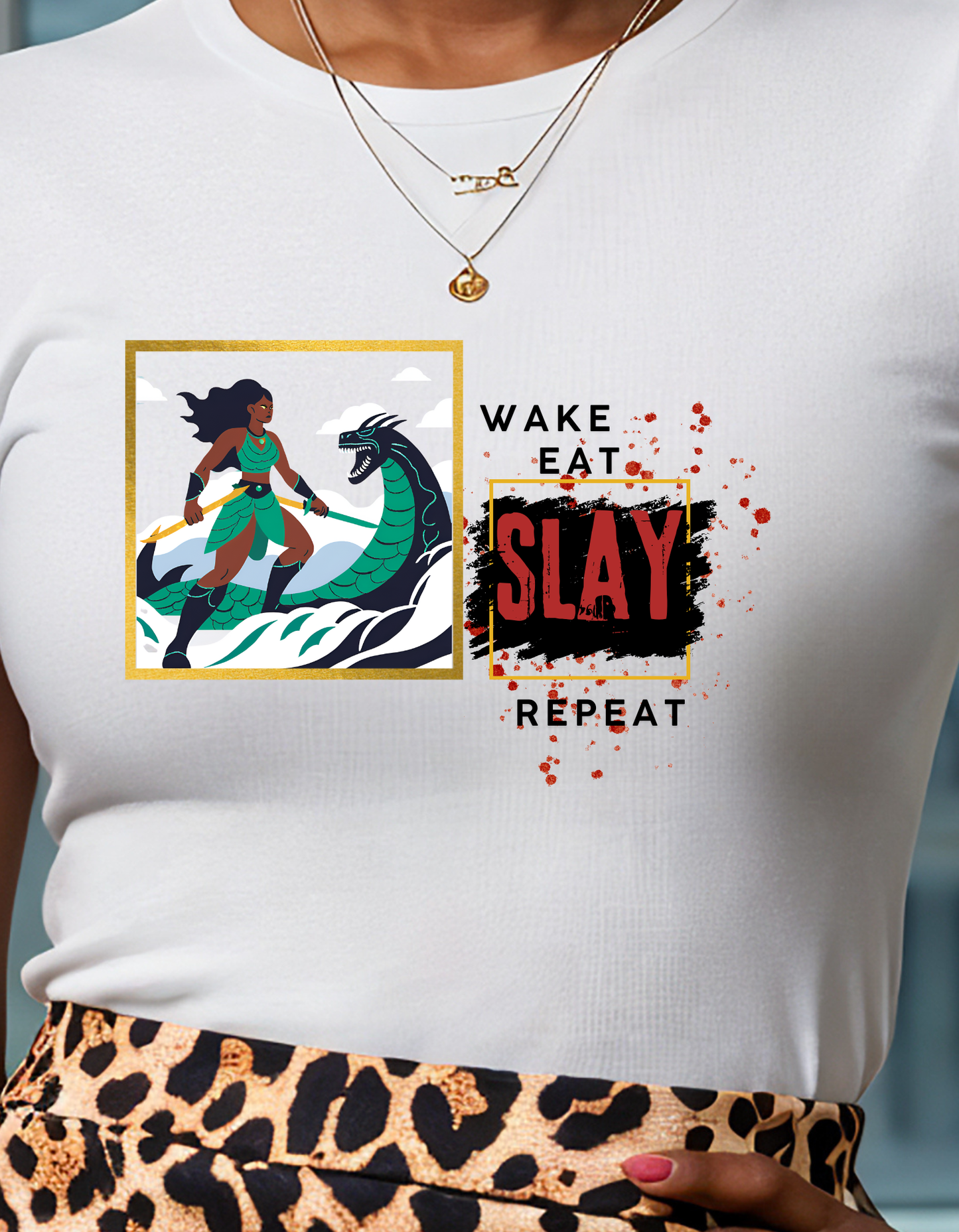 Wake Eat Slay Repeat Unisex Tee - Black Woman Sea Monster Graphic