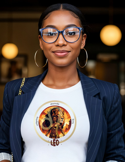 Leo Unisex Tee - Graphic of Black Woman and Lion