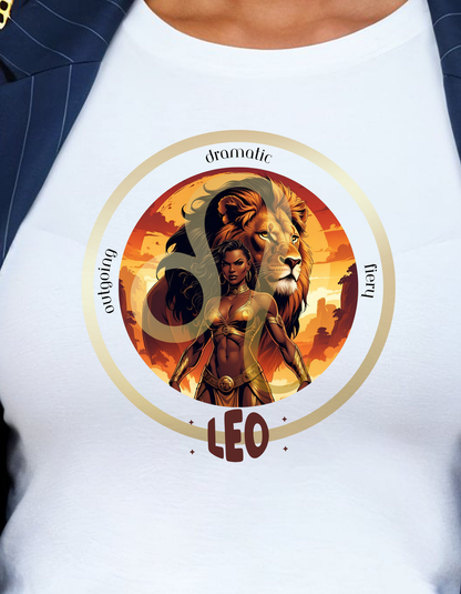 Leo Unisex Tee - Graphic of Black Woman and Lion