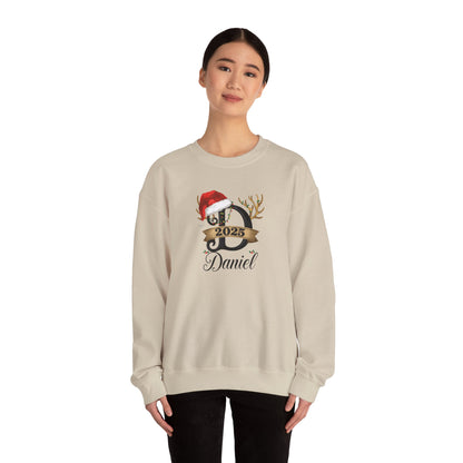 Personalized Christmas Monogram Sweatshirt — Antlers, Santa Hat & Lights