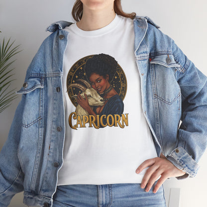 Capricorn Art Nouveau Tee — African American Woman with Goat Zodiac Graphic