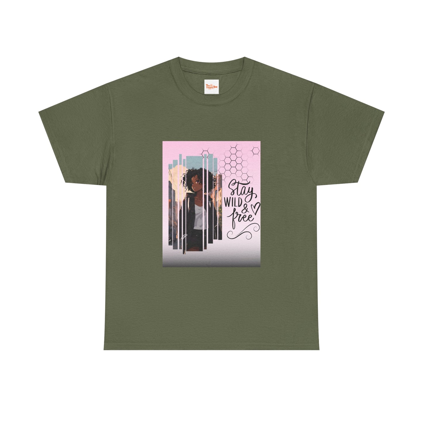 Stay Wild and Free Black Anime Girl City Graphic Tee