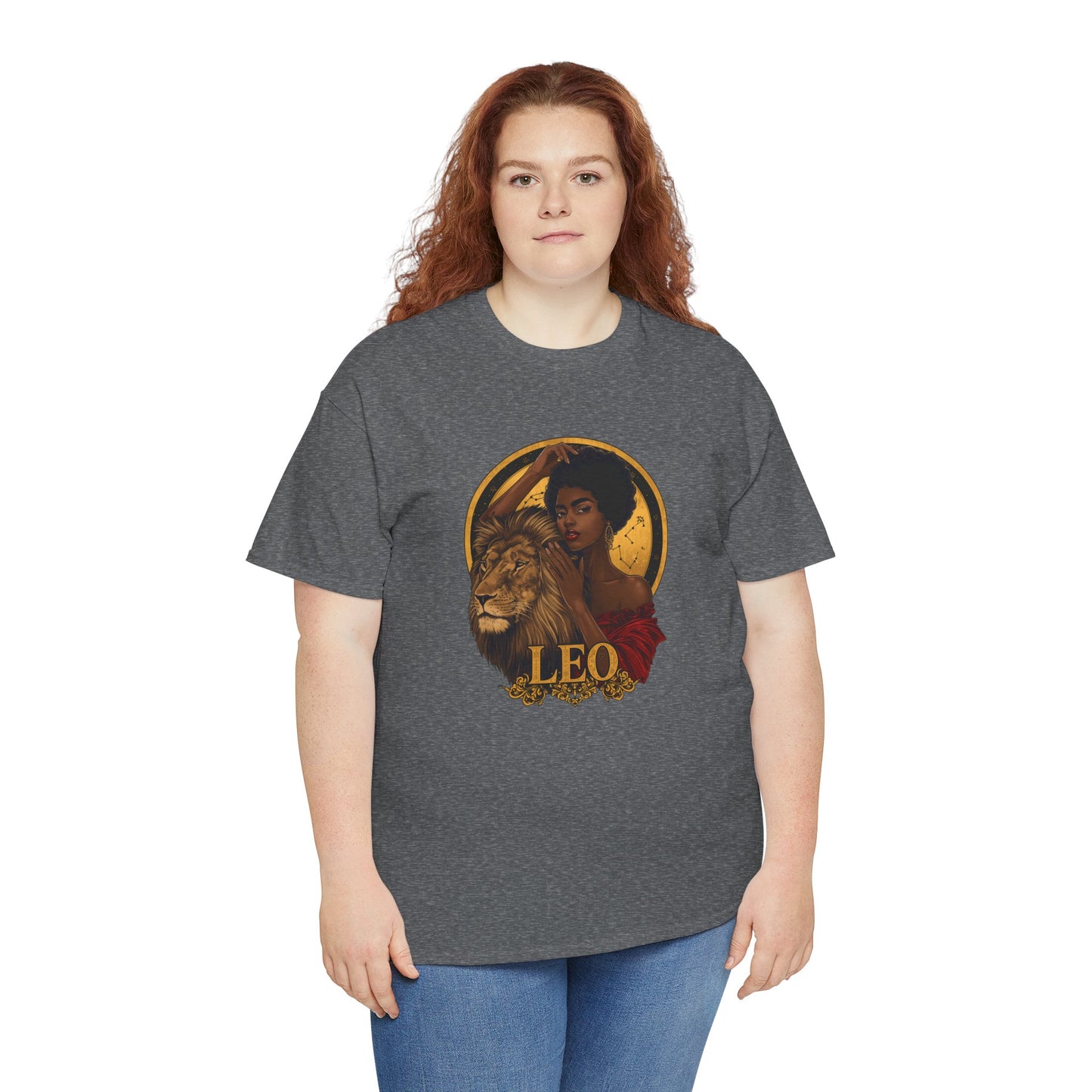 Leo Zodiac Art Nouveau T-Shirt — African American Woman & Lion Graphic