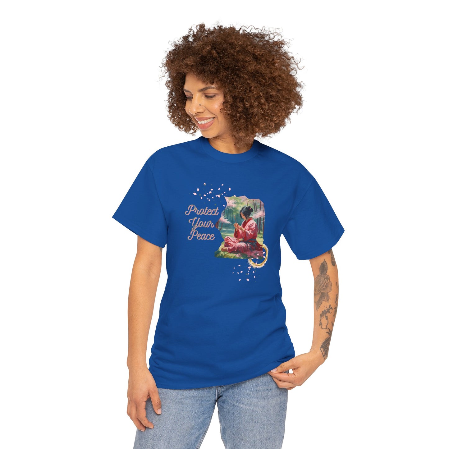 Protect Your Peace Unisex Tee - Woman Kneeling in Forest Graphic