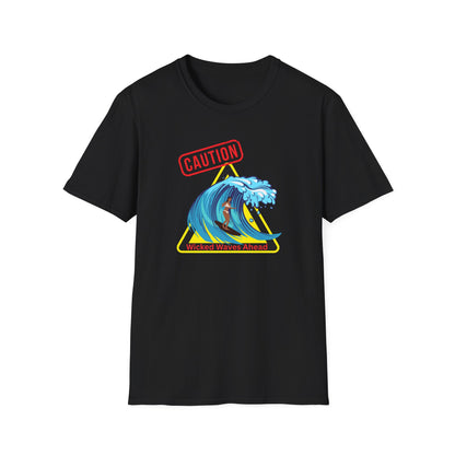 Surfer Caution Unisex T-Shirt - Wicked Waves Ahead Graphic