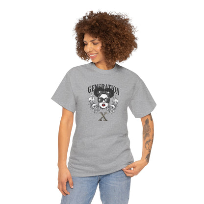 Generation X Black Woman Graphic Tee — Skeletal Hands & Middle Fingers