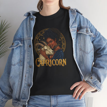Capricorn Art Nouveau Tee — African American Woman with Goat Zodiac Graphic