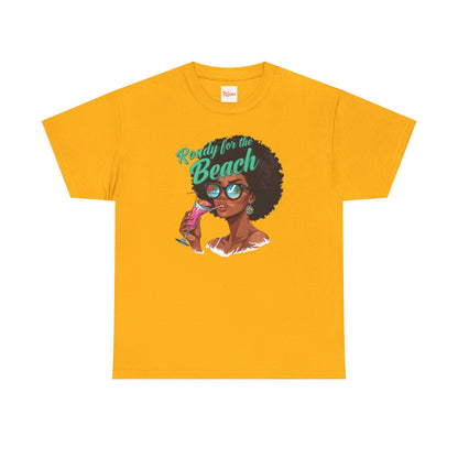 Ready for the Beach Tee — Afro Woman Sunglasses & Cocktail Graphic