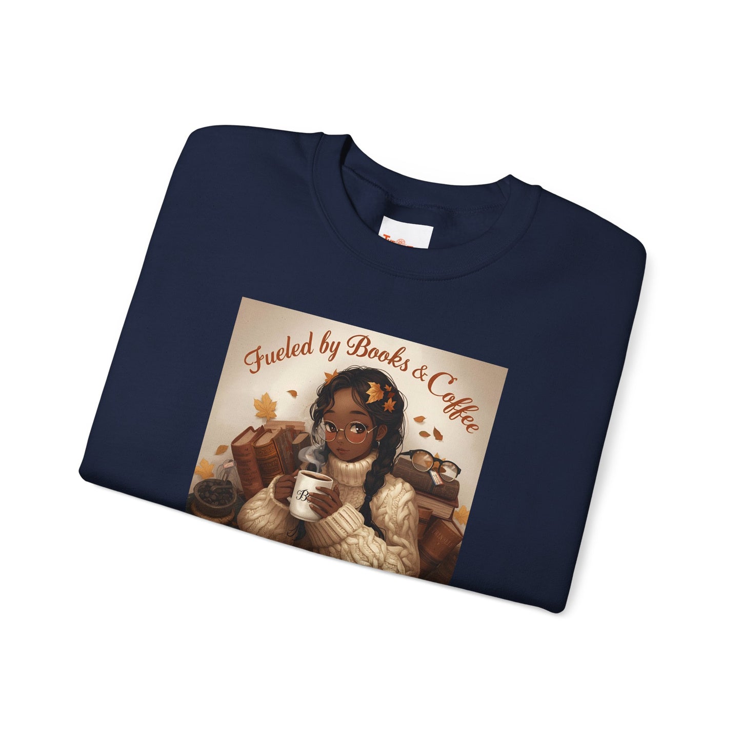 Books and Coffee Lover Sweatshirt, Black Anime Woman Fall Leaves, Reading Nerdy Jumper, Cozy Autumn Sweater